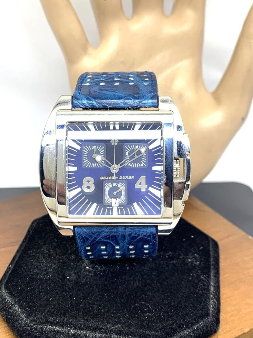 Chase Durer Men's Watch Swiss Quartz Chronograph Blue Dial Leather Strap 47mm